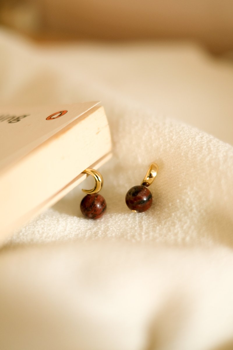 【气魄】红芝麻碧玉 天然水晶 全925纯银耳环 - 耳环/耳夹 - 纯银 红色