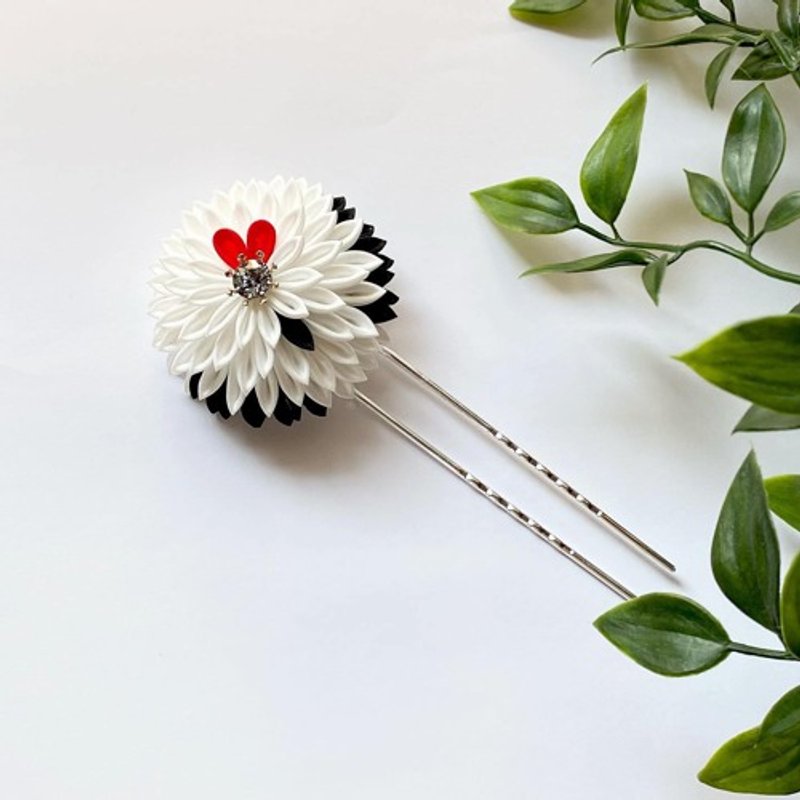 Knob work Kanzashi-Red-crowned crane-Hair ornaments Adult ceremony Kimono Graduation ceremony Entrance ceremony Wedding ceremony - 发饰 - 棉．麻 