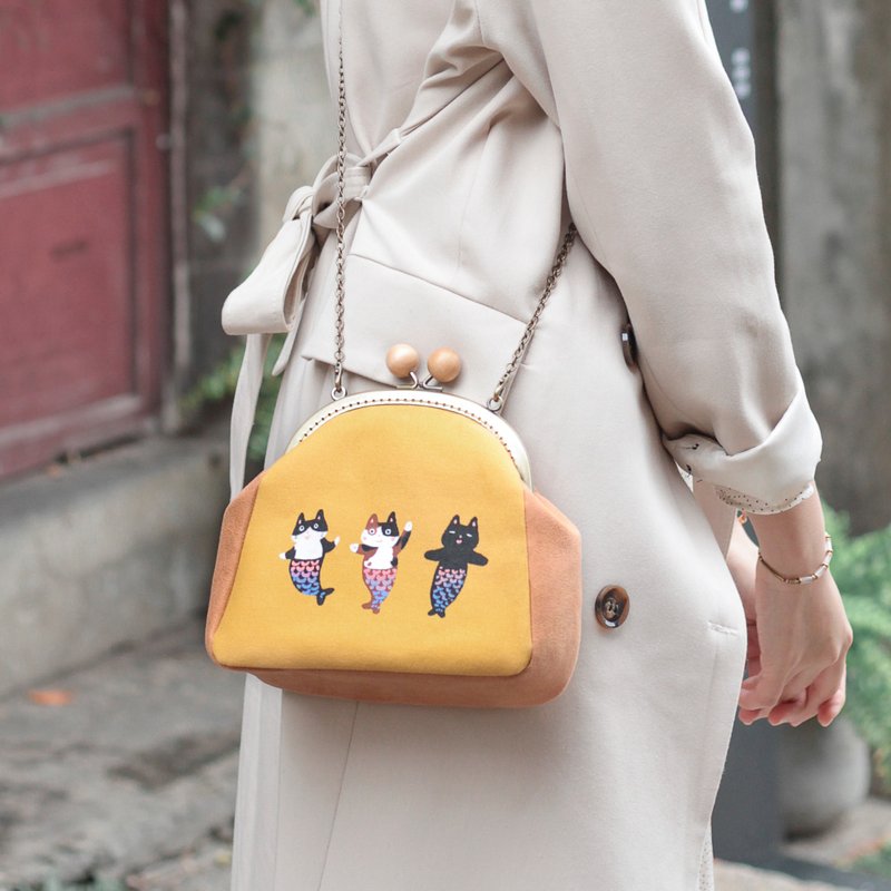 猫鱼口金包/侧背包(姜黄) - 侧背包/斜挎包 - 其他材质 多色