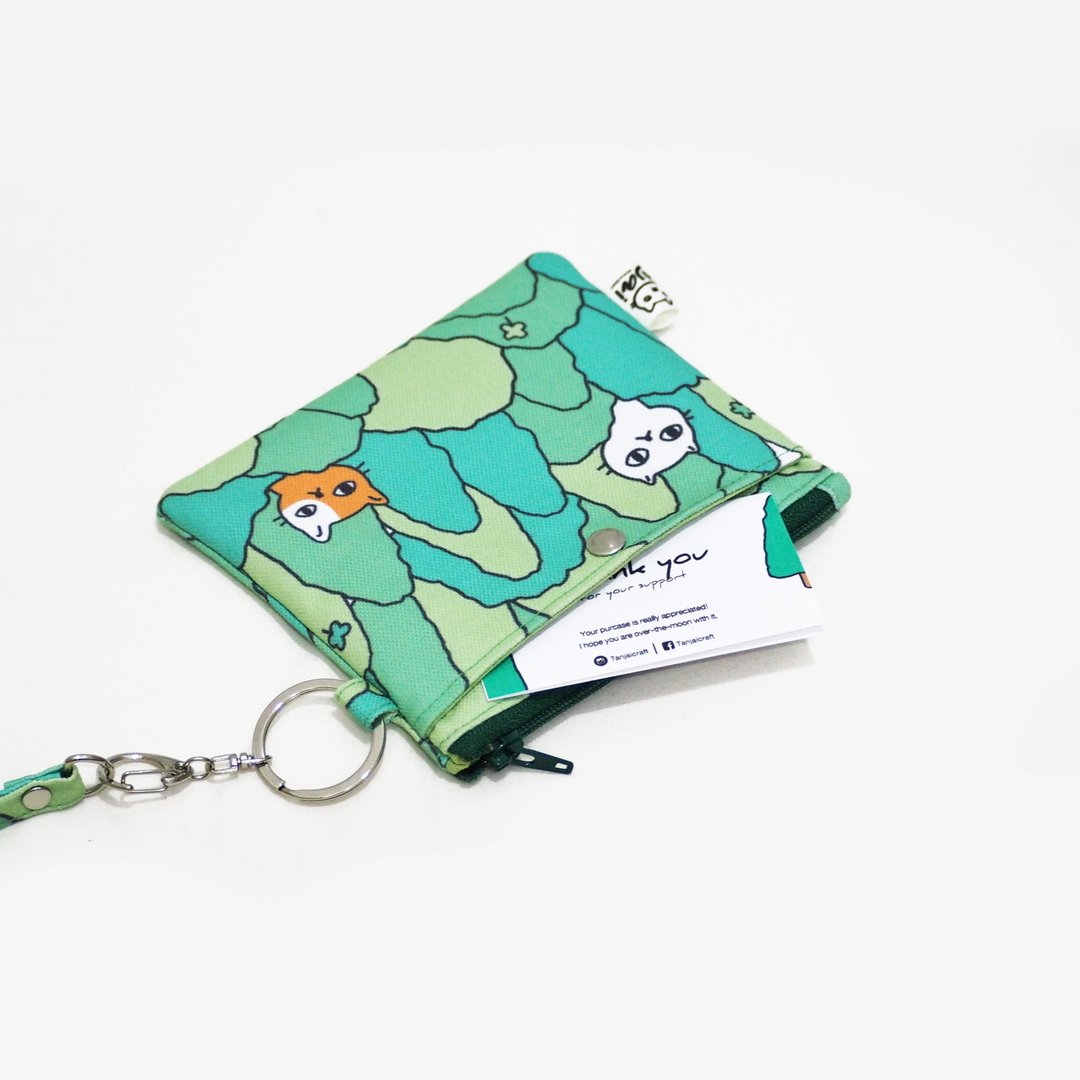 Canvas Polyester Coin pouch with keychain-Cats in the Forest - 零钱包 - 聚酯纤维 绿色
