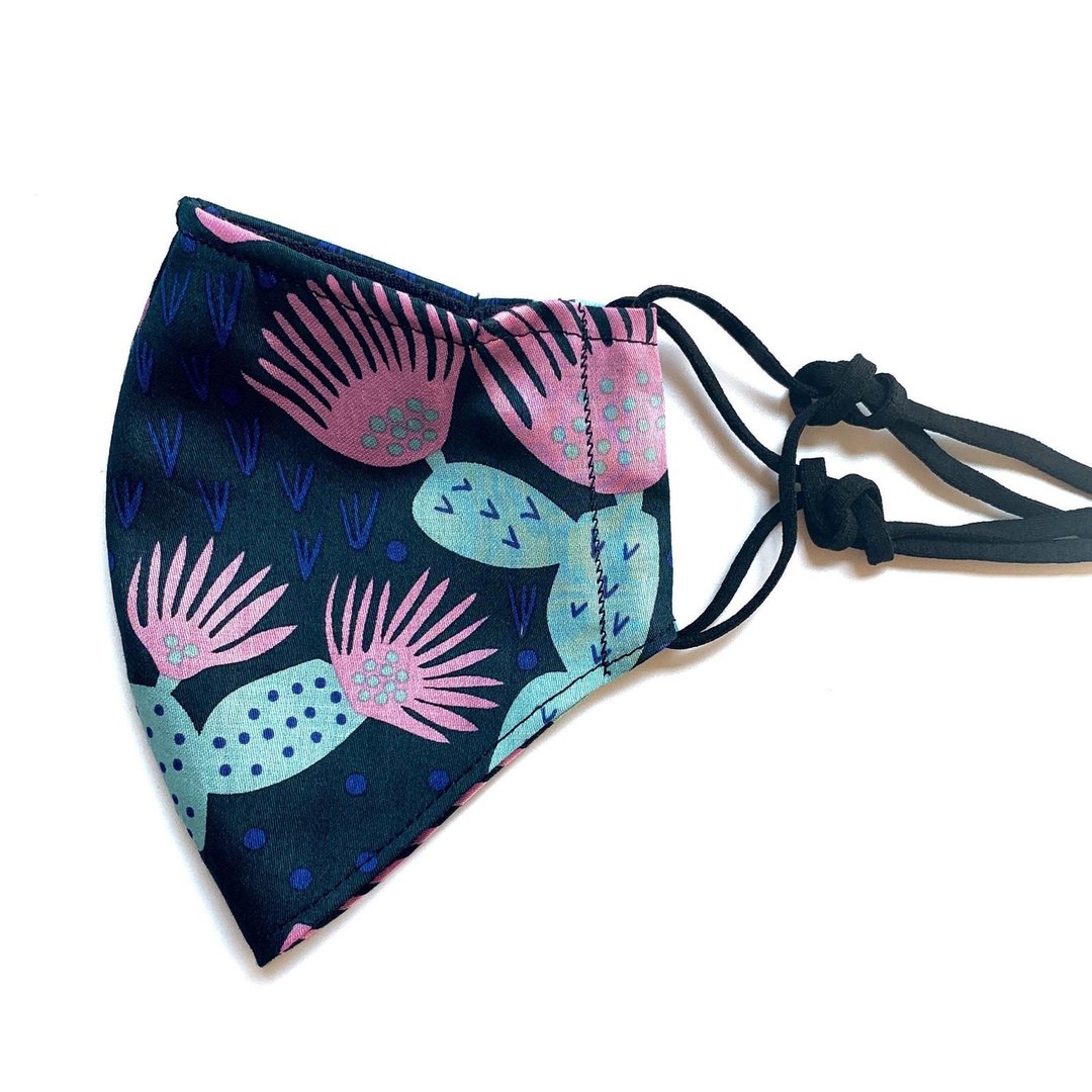 Furoshiki face mask for summer (Mountain Blossom Midnight Blue) - 口罩 - 棉 绿色