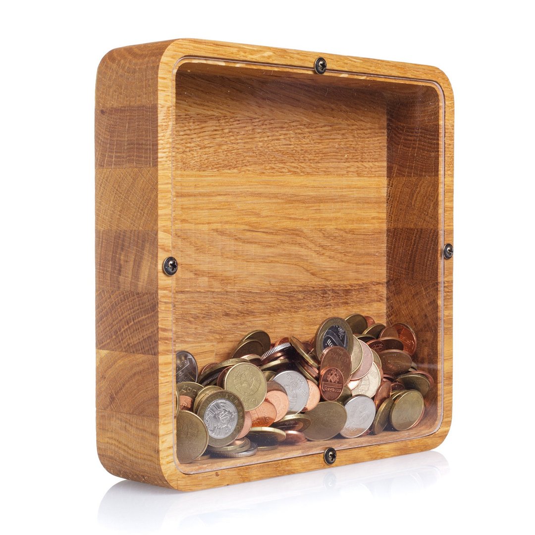 Adult piggy bank square - Wedding money box - Coin bank for girl & boy - 储蓄罐 - 木头 