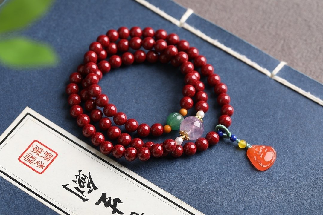 天然原矿朱砂精品紫金砂三圈手链 6mm左右 含量高达95%以上 - 手链/手环 - 宝石 