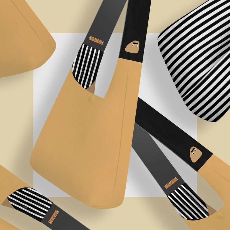 【 生日礼物 x 双面可用 】一字眉 x 厚磅夹心帆布包－焦糖奶酪 - 侧背包/斜挎包 - 其他材质 橘色