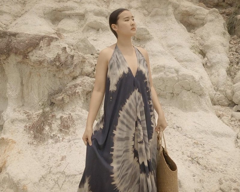 Tie dye maxi dress, spaghetti strap dress, party dress for women, boho dress - 洋装/连衣裙 - 棉．麻 蓝色