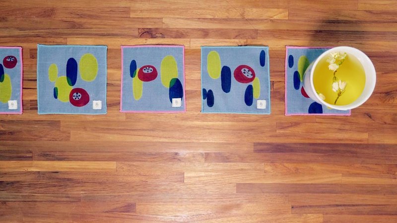 绘染花园杯垫 - 杯垫 - 棉．麻 红色