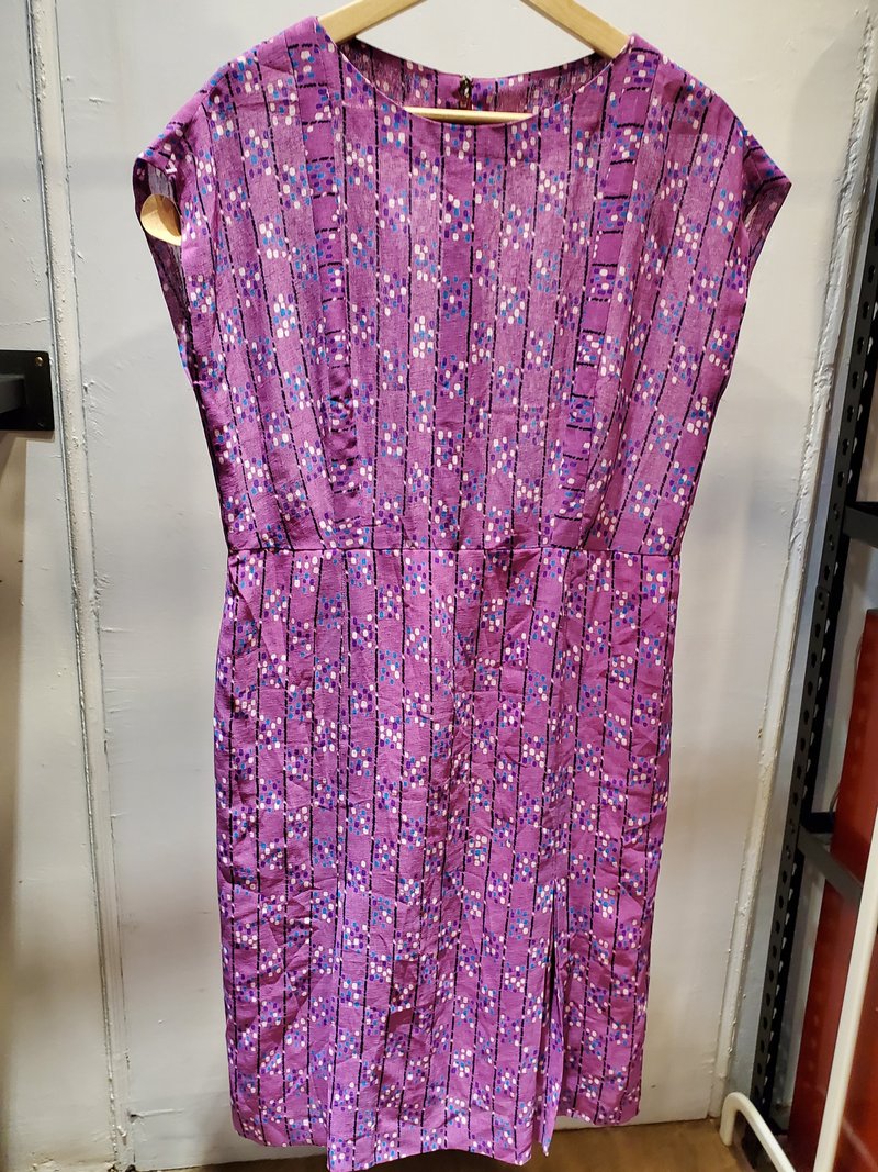 日本古着 雪纺 凉感 落肩 洋装 近全新 L号 - 洋装/连衣裙 - 棉．麻 紫色