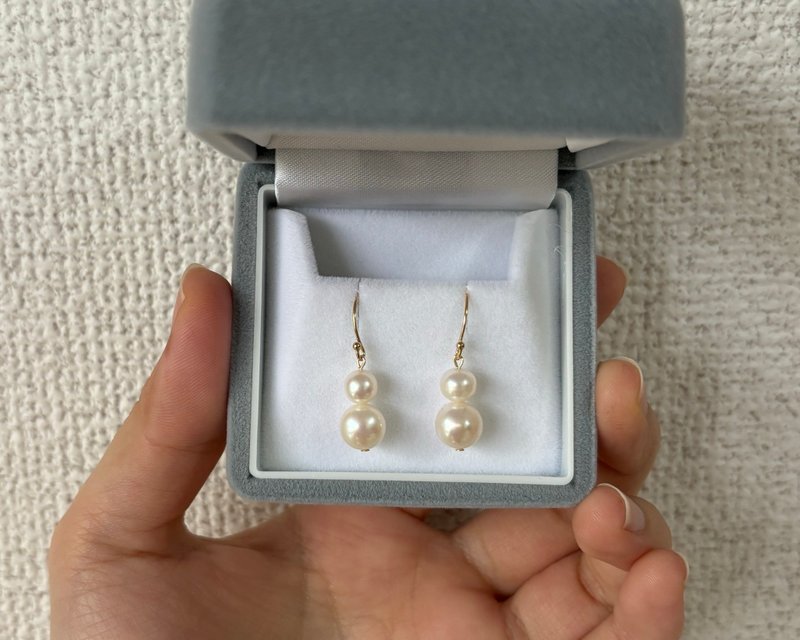 小雪人 淡水珍珠 耳环 耳勾 耳夹 14KGF 温柔日常款 - 耳环/耳夹 - 珍珠 白色