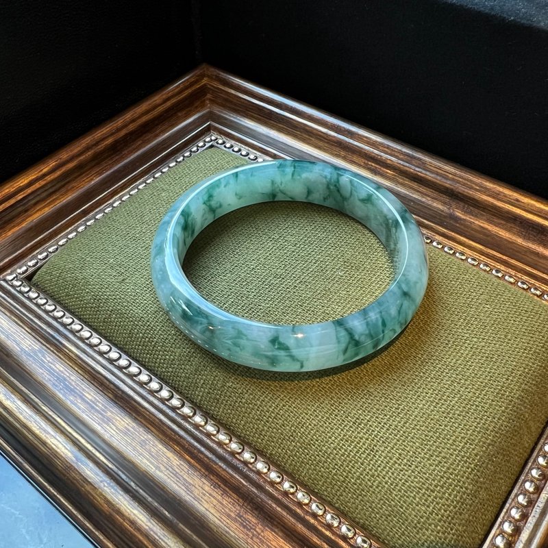 国墨 | 冰种飘蓝花手镯 #17.3 - 手链/手环 - 玉石 灰色