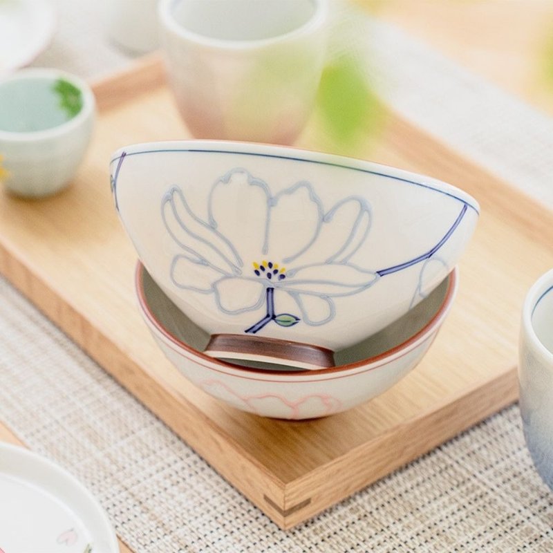 【乔迁礼物】手描花朵饭碗 - 碗 - 瓷 白色