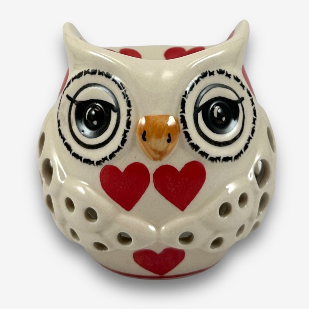 波兰手绘手工陶-猫头鹰精油烛台 11cm 红心皇后系列 入门款 - 蜡烛/烛台 - 陶 红色