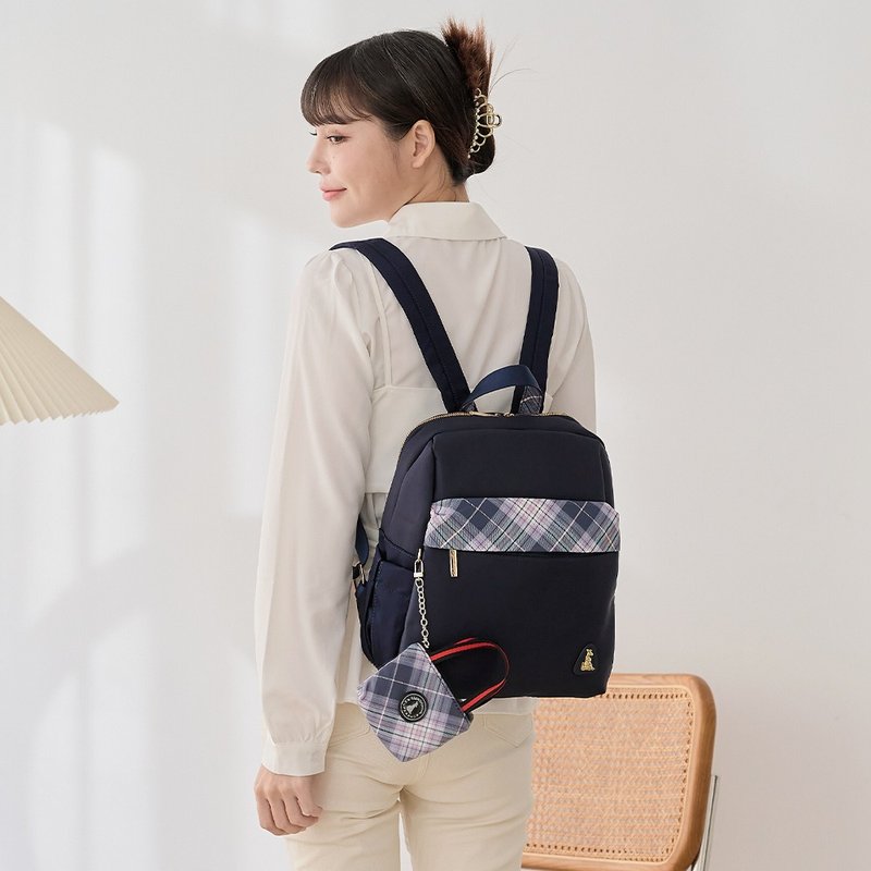 【时尚格纹】都会名伶 -  英伦风造型附插袋后背包 - 古典蓝 - 后背包/双肩包 - 尼龙 多色