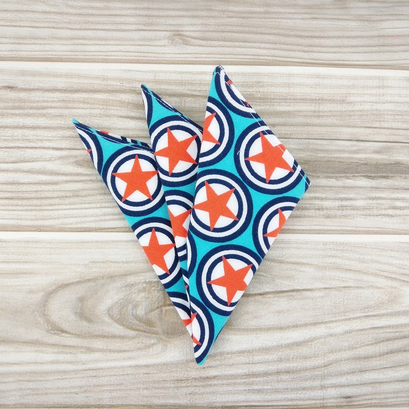 星星圈圈。双层双面手帕 手巾 手拭 口袋巾 - 手帕/方巾 - 棉．麻 红色