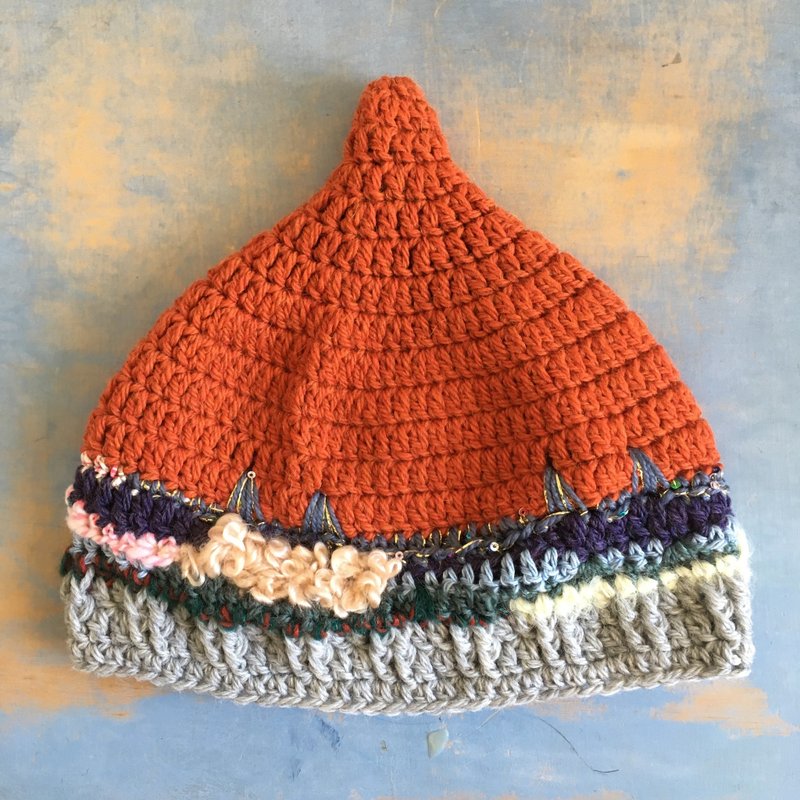 great barrier reef gnome  beanie  pixie snow kobito  picnic bold australia  moutain sky ocean beach surf cloud crochet love orange japanese - 帽子 - 丝．绢 橘色