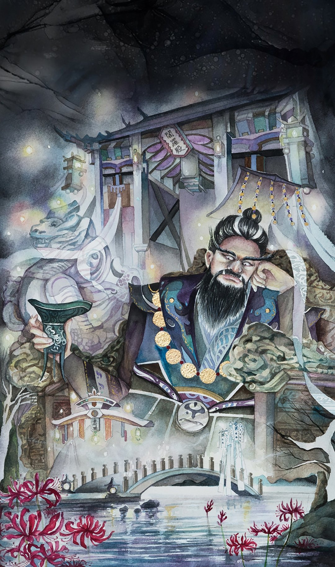 阎罗王-审魂之境/地狱系列插画/美术设计/艺术挂画/文创/金箔 - 海报/装饰画/版画 - 纸 黑色