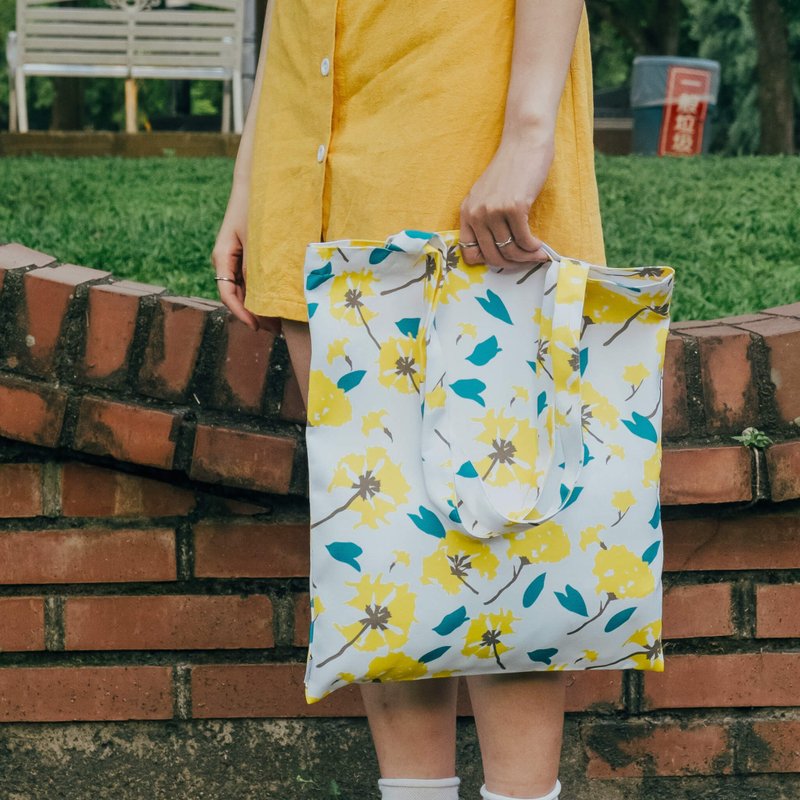 【锦源兴】黄花提袋 l 托特包 购物袋 帆布袋 大容量 A4 印花 - 侧背包/斜挎包 - 其他人造纤维 白色