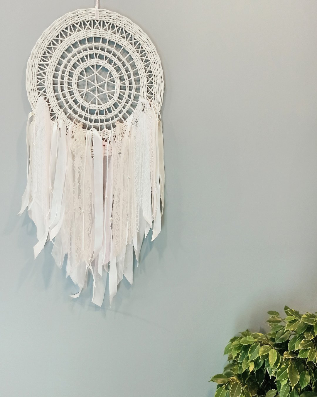 Dream catcher, Wicker Dreamcatcher, Wall Art, Wall Boho Decor, White dreamcatche - 墙贴/壁贴 - 环保材料 白色