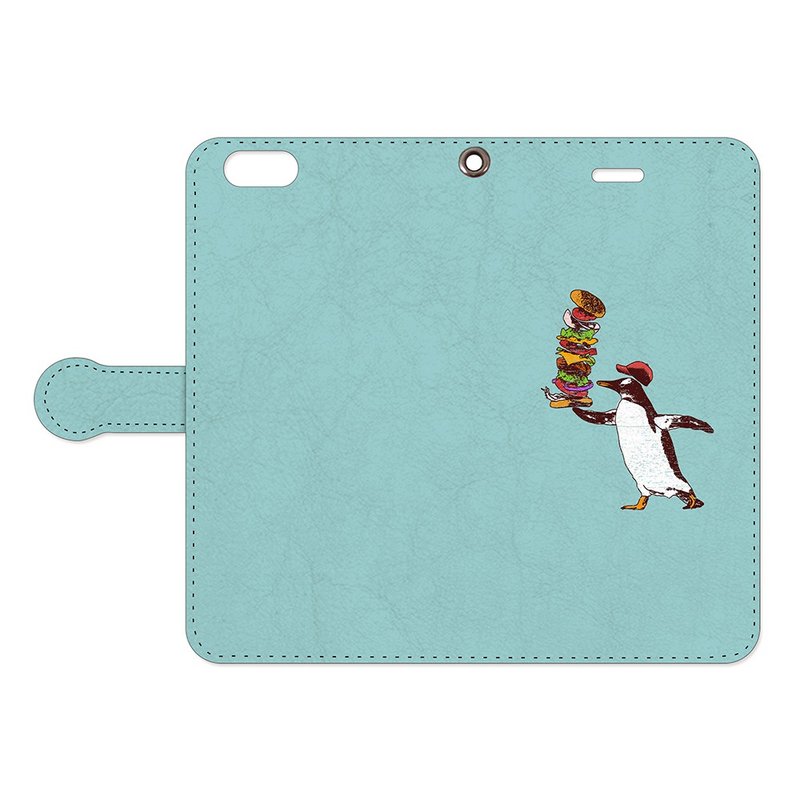 Notebook type iPhone case / hamburger Penguin - 手机壳/手机套 - 真皮 蓝色