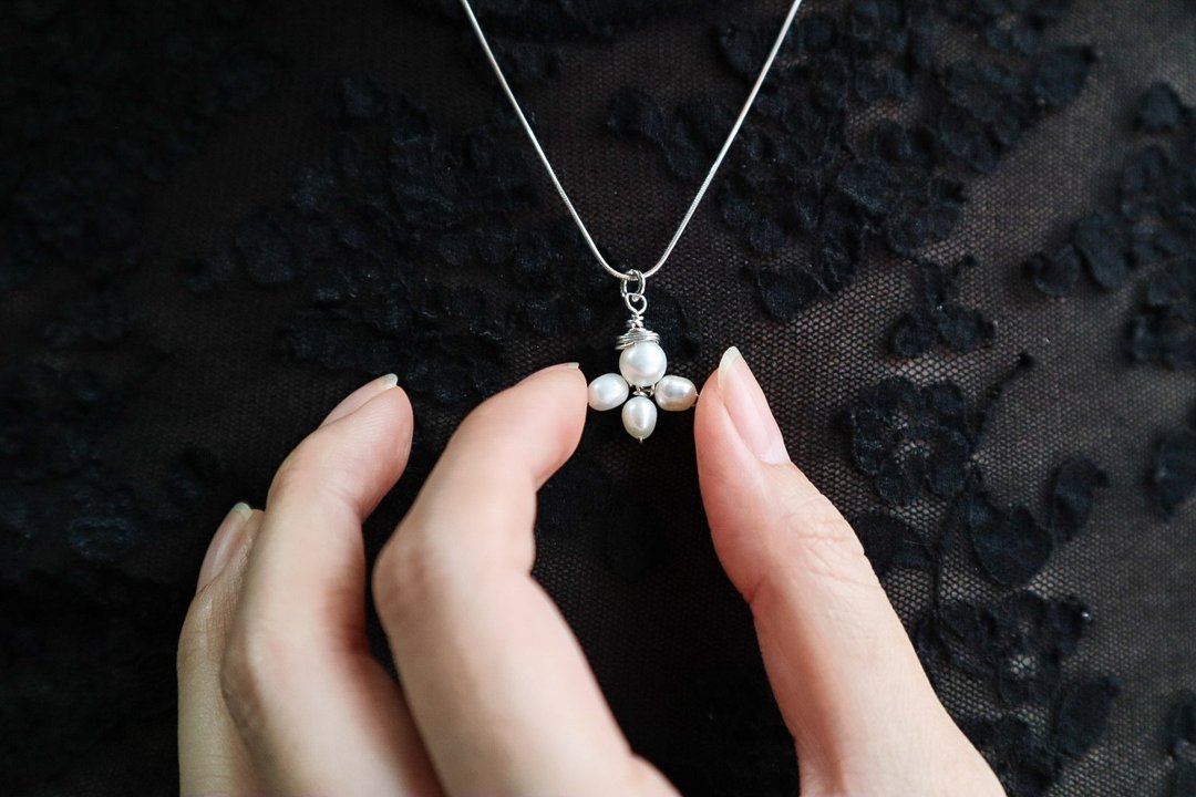 Italy silver necklace with Lovely handmade pearl pendant - 项链 - 珍珠 白色