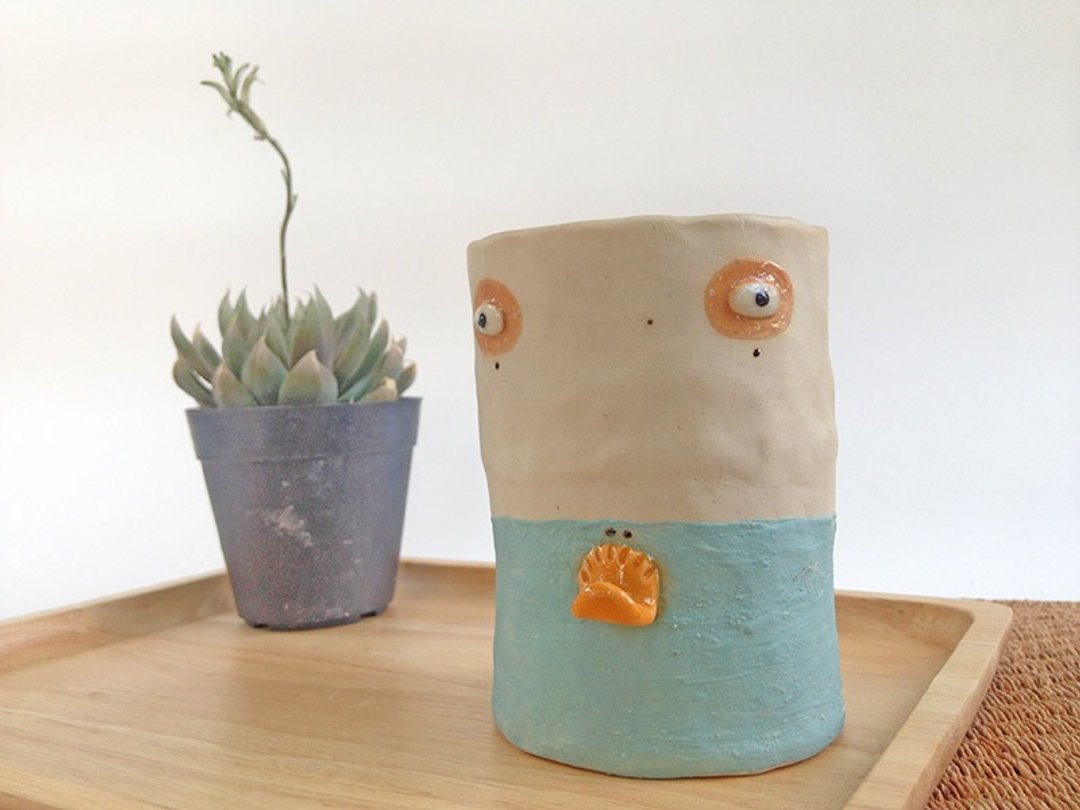 Duck ceramic pencil holder , ceramic cup, ceramic pot - 花瓶/陶器 - 陶 蓝色
