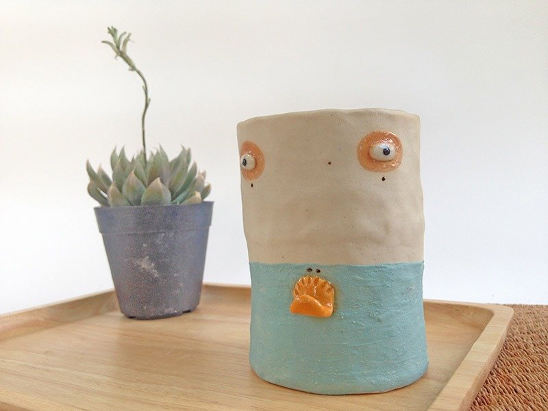 Duck ceramic pencil holder , ceramic cup, ceramic pot - 花瓶/陶器 - 陶 蓝色