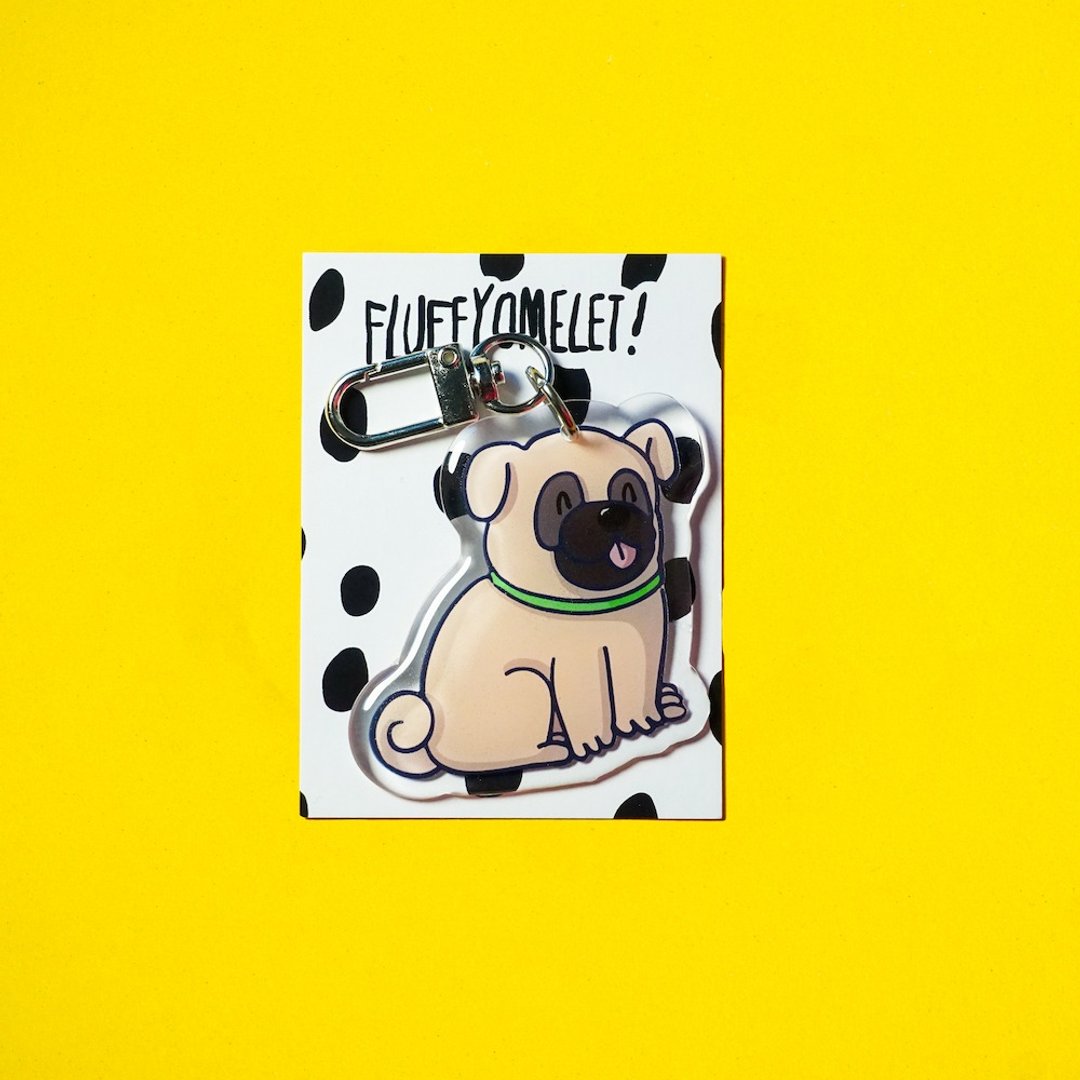 Fluffy Omelet - 钥匙圈 / PIN / PHONE GRIP - BUGGY PUG DOG - 吊饰 - 压克力 橘色
