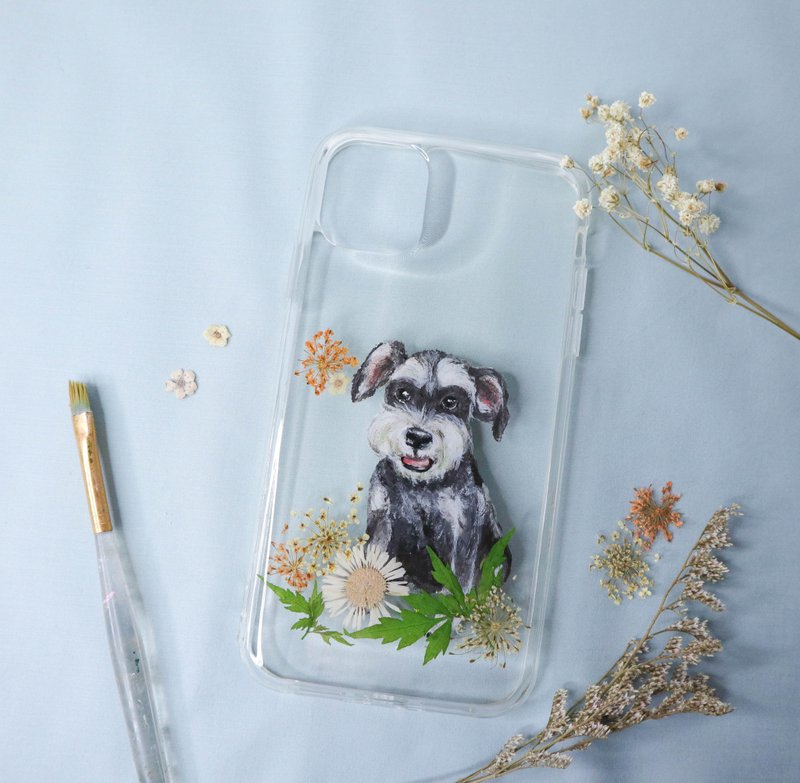 定制化手绘宠物押花手机壳 | 狗狗 史立莎 史纳莎 雪纳瑞 - 手机壳/手机套 - 植物．花 橘色
