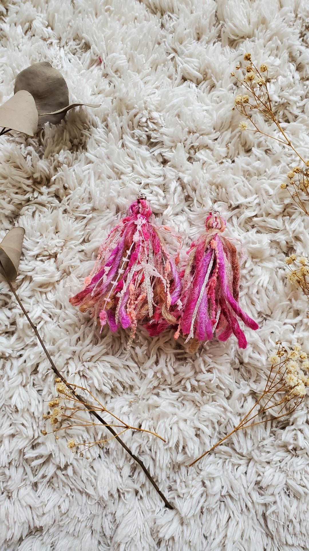 花火耳环-心桜 - 耳环/耳夹 - 绣线 粉红色