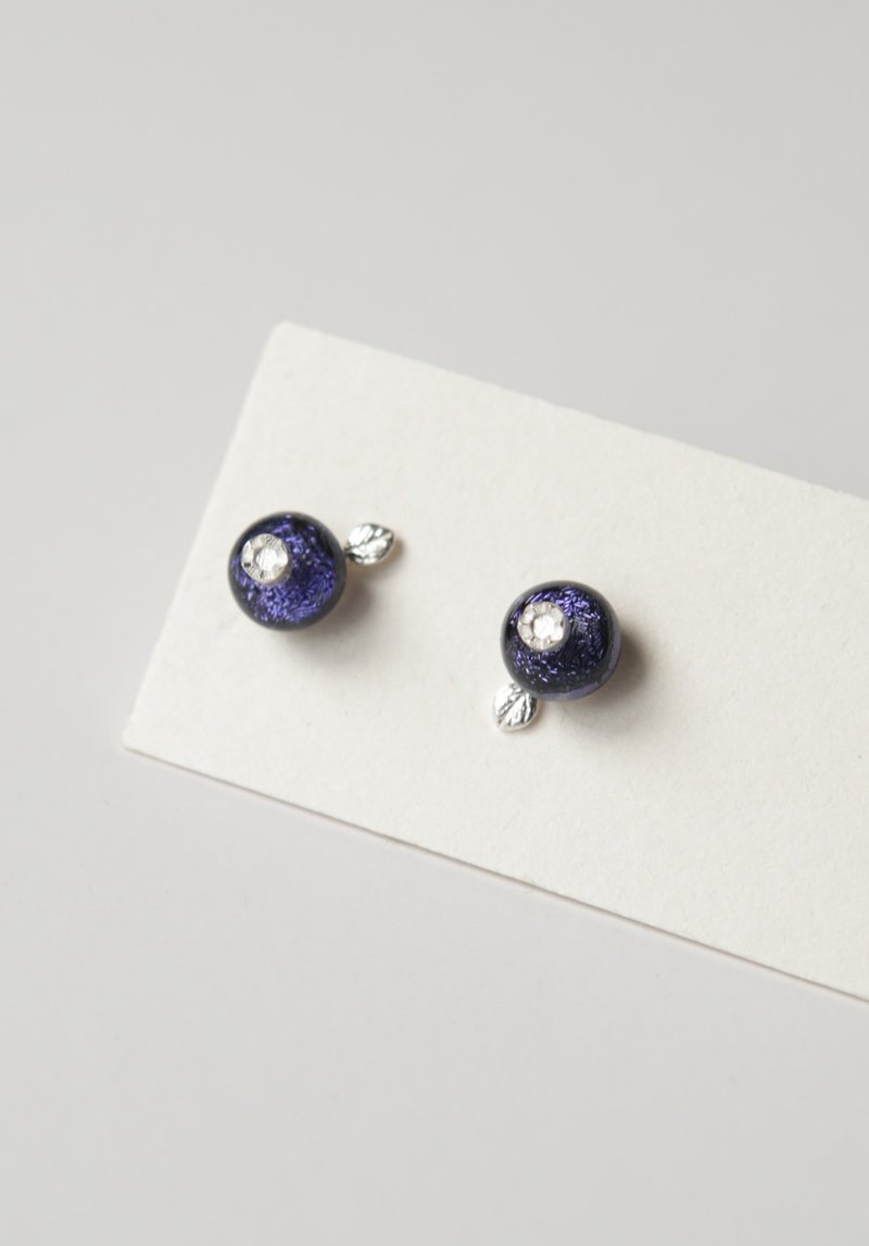 纯银琉璃蓝莓耳环 - 耳环/耳夹 - 纯银 银色