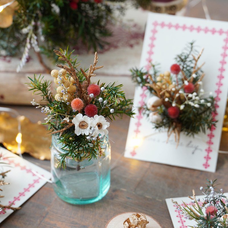 【圣诞小物组合配】 永生迷你花束卡片+永生小花圈 - 干燥花/捧花 - 植物．花 