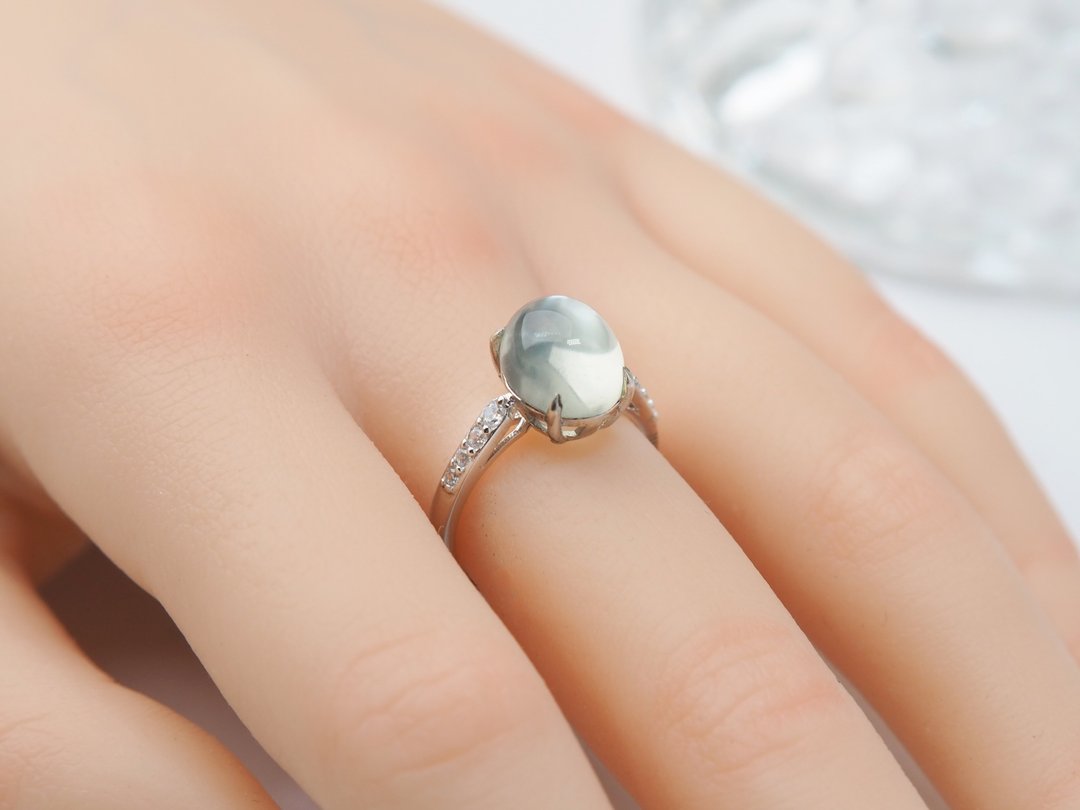 月辉 | Moonstone 绿月光石 / 925纯银 | 天然宝石戒指 - 戒指 - 宝石 绿色
