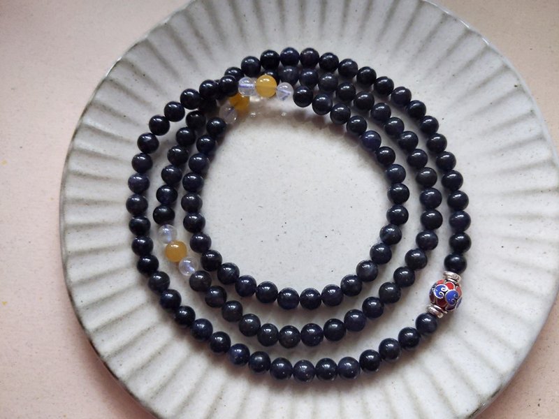 ORLI Jewelry 金属系闪银光天然堇青石108颗念珠 堇青石佛珠 纯银 - 手链/手环 - 水晶 黑色