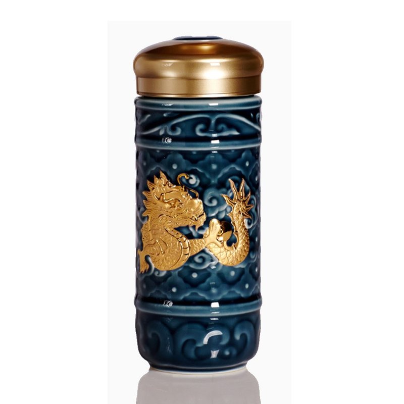 飞跃祥龙随身杯 / 大 / 双层 / 蓝金 - 水瓶/水壶 - 瓷 