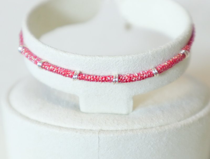 925纯银 Bamboo lucky bracelet 竹子节节高升-手工编织-幸运手环 - 手链/手环 - 纯银 红色