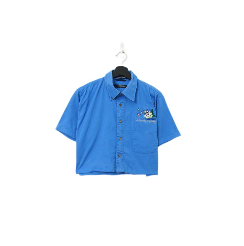 Back to Green-再制短板刺绣衬衫 大眼鱼 wt-12//vintage shirt - 女装衬衫 - 棉．麻 