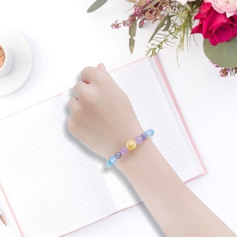 薰衣海蓝 摩根石 黄金 水晶 手链 - 手链/手环 - 水晶 