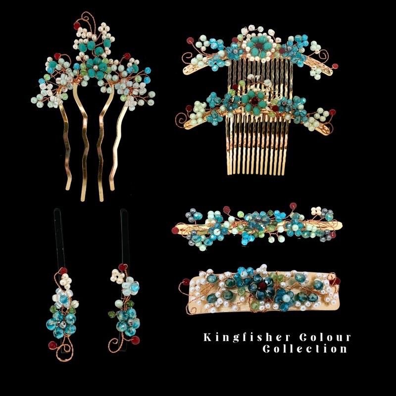 Stylist Handmade Hair Clip, Tian-Tsui inspired 发夹设计灵感来自翠鸟皇冠的色彩 - 发饰 - 其他材质 蓝色