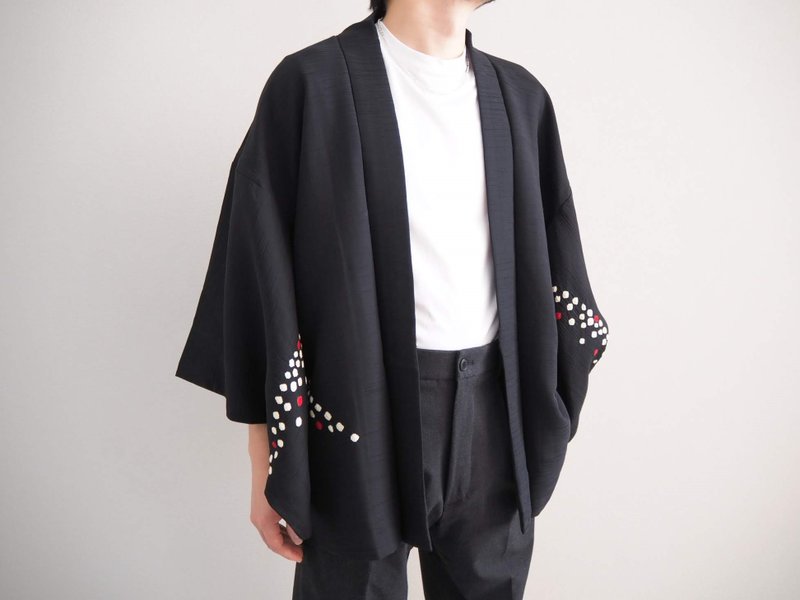 黑色真丝外罩男士、奢华和服外罩、日本时尚男装、男女皆宜、礼品 - 女装休闲/机能外套 - 丝．绢 