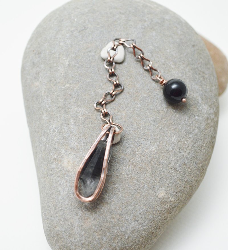 灵摆系列-黑赫基蒙钻石(水晶)·黑曜石珠·硫化红铜手工链灵摆 - 其他 - 铜/黄铜 黑色