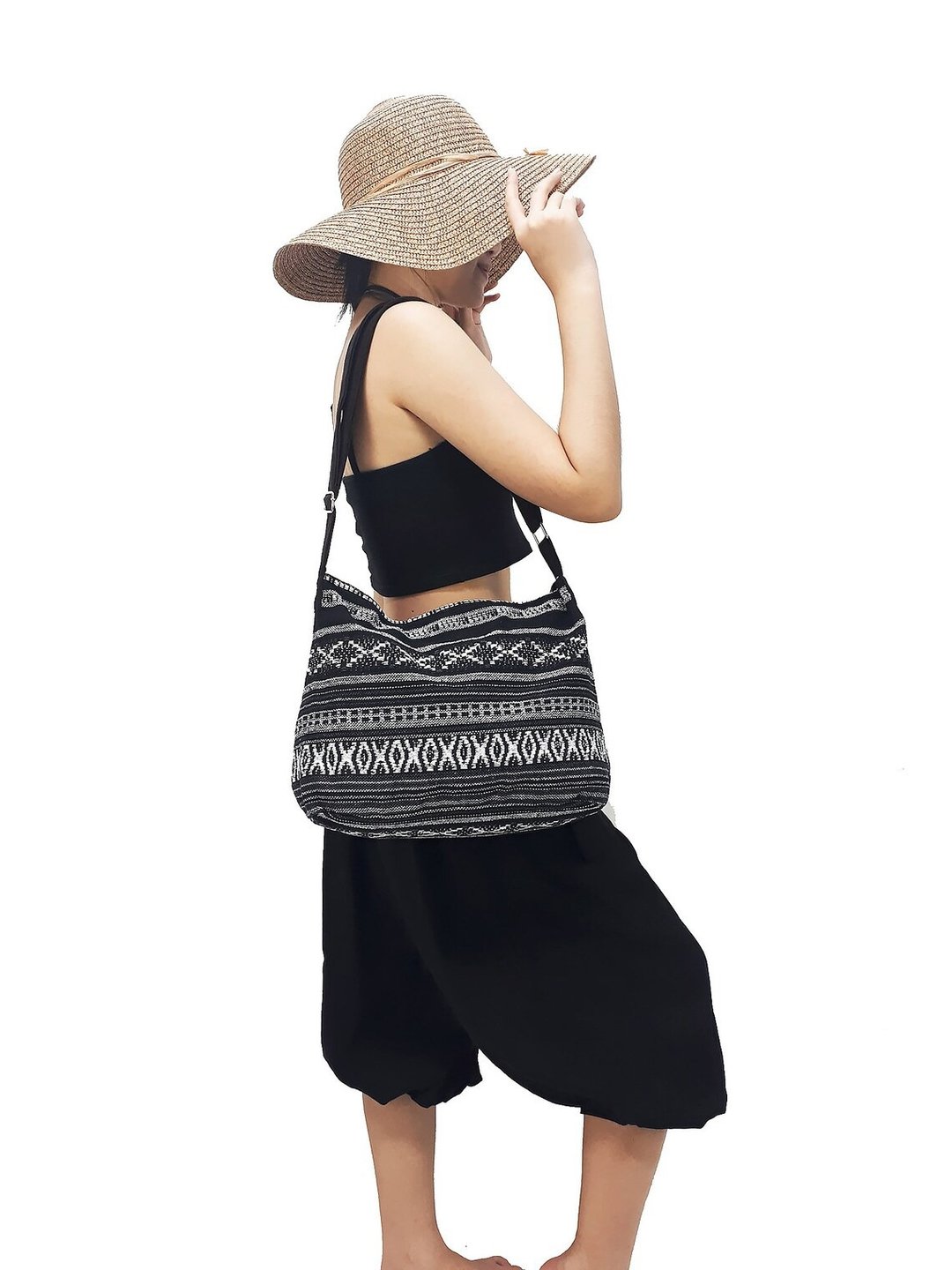 Woven Bag Cotton Women bag Shoulder bag Crossbody Bag Sling Bag Black - 其他 - 其他材质 黑色