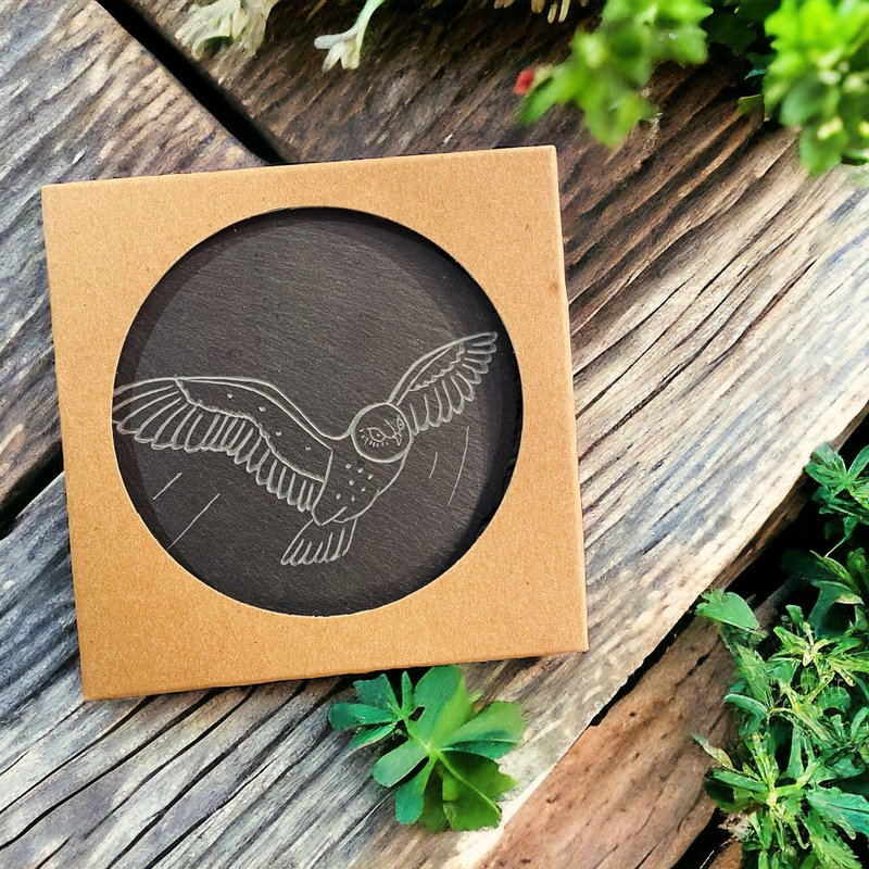 雕刻黑板岩/可定制宠物照片 店家LOGO - 杯垫 - 石头 黑色