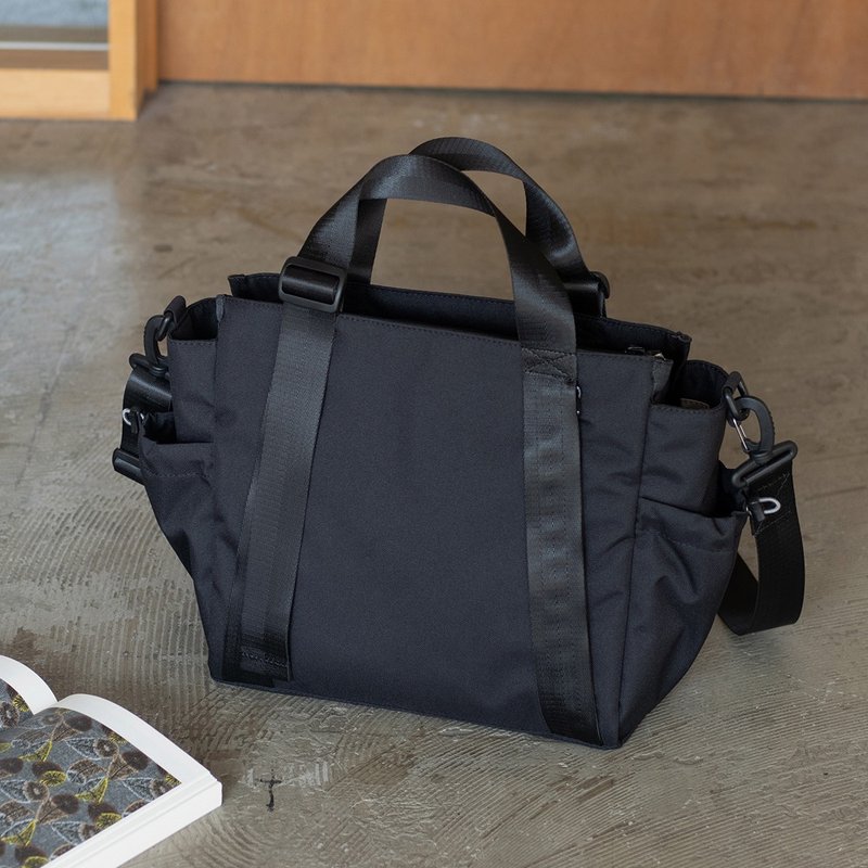 中号【黑色】10口袋3WAY多用托特包 防泼水尼龙 侧背斜背 A4 - 侧背包/斜挎包 - 尼龙 黑色