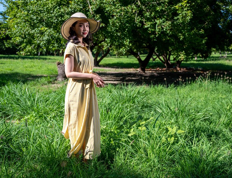 乡村之歌 短袖洋装 - 洋装/连衣裙 - 聚酯纤维 黄色