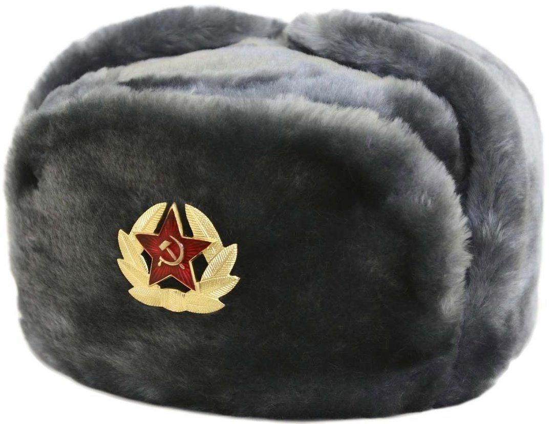 USHANKA 俄罗斯军事苏联军队冬季士兵帽子人造毛皮苏联红星徽章 - 帽子 - 其他材质 灰色