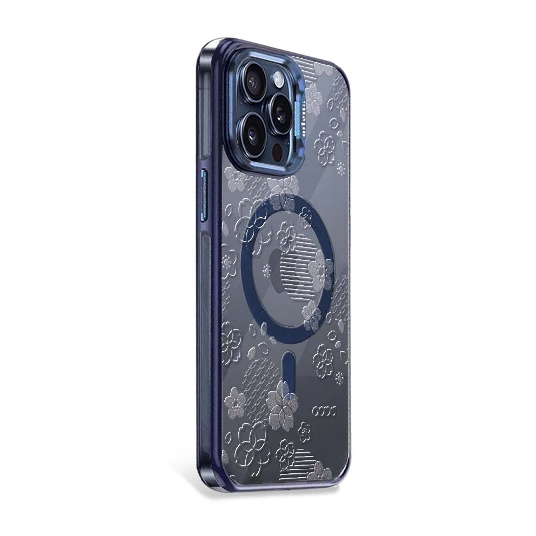 iPhone15/14 Pro 浮雕感防震双料抗黄磁吸金属框立架壳-昭和樱 - 手机壳/手机套 - 其他材质 多色