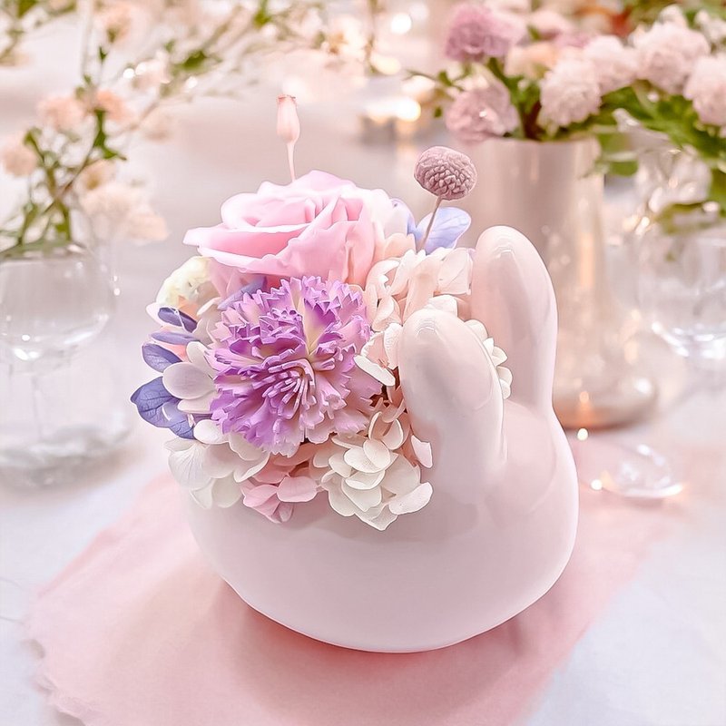 童话森林兔兔花园永生花礼 (赠送5ml香氛油) - 干燥花/捧花 - 植物．花 粉红色