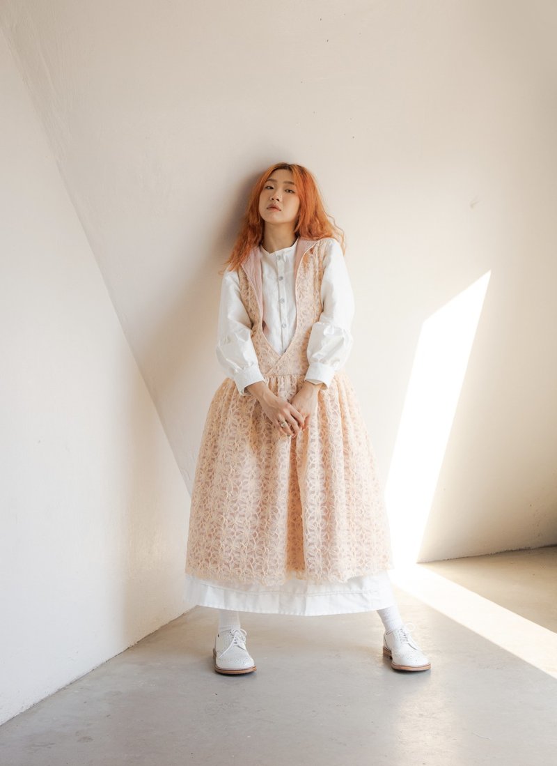 两着用 网纱连衣裙 - 裙子 - 棉．麻 粉红色