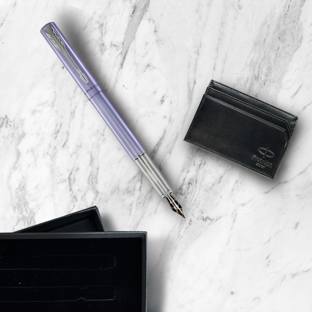 Parker 派克 威雅XL 银河紫白夹钢笔 牛皮卡夹礼盒 免费刻字 - 钢笔 - 其他金属 紫色
