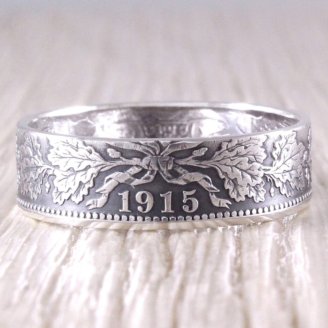 Silver Coin Ring (German Empire) Oak Leaves - 戒指 - 银 银色