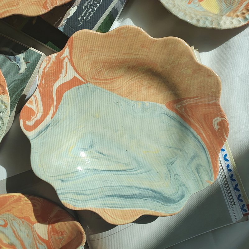 Hand Built Plate | Marbling | Ceramic Handmade | Pasta Bowl - 花瓶/陶器 - 陶 多色